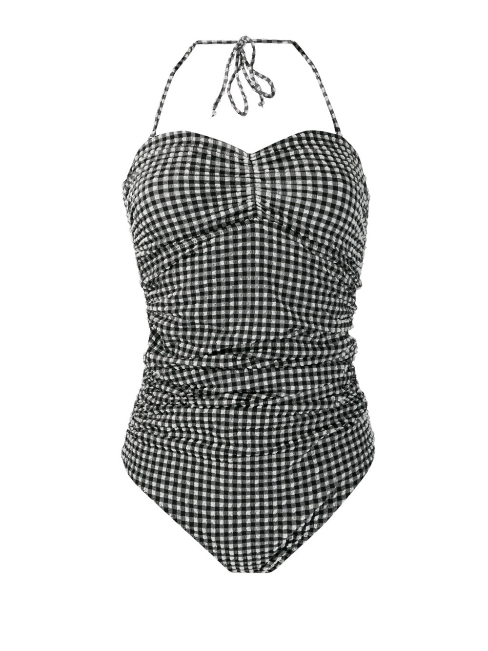 NWOT Ganni Black & White Gingham Halter Ruched One-Piece swimsuit